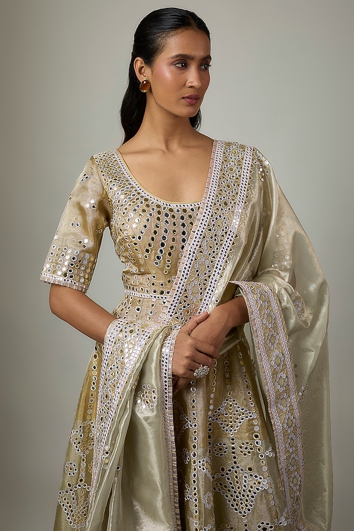 Gold & Silver Tissue Abla Embroidered Bridal Anarkali Set by ASAL By Abu Sandeep at Pernia's Pop Up Shop