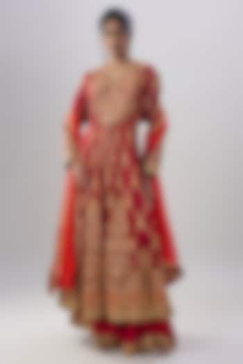 Maroon Modal Satin Embroidered Bridal Anarkali Set by ASAL By Abu Sandeep at Pernia's Pop Up Shop