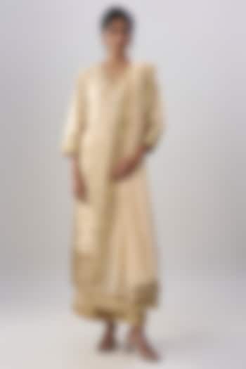 Beige Blend Georgette Sequins Embroidered Kurta Set by ASAL By Abu Sandeep at Pernia's Pop Up Shop