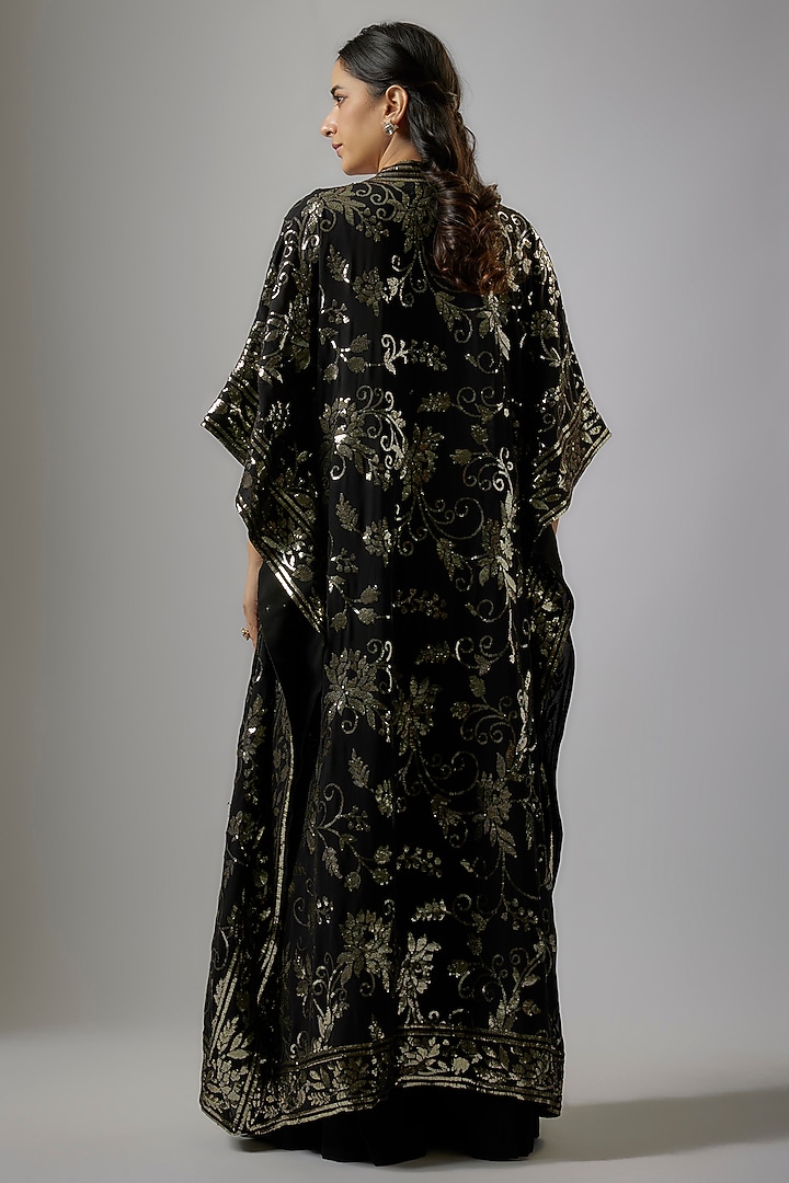 Black Blended Georgette Sequins Embroidered Jacket Set by ASAL By Abu Sandeep at Pernia's Pop Up Shop