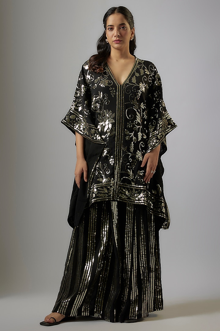 Black Blended Georgette Sequins Embroidered Sharara Set by ASAL By Abu Sandeep at Pernia's Pop Up Shop