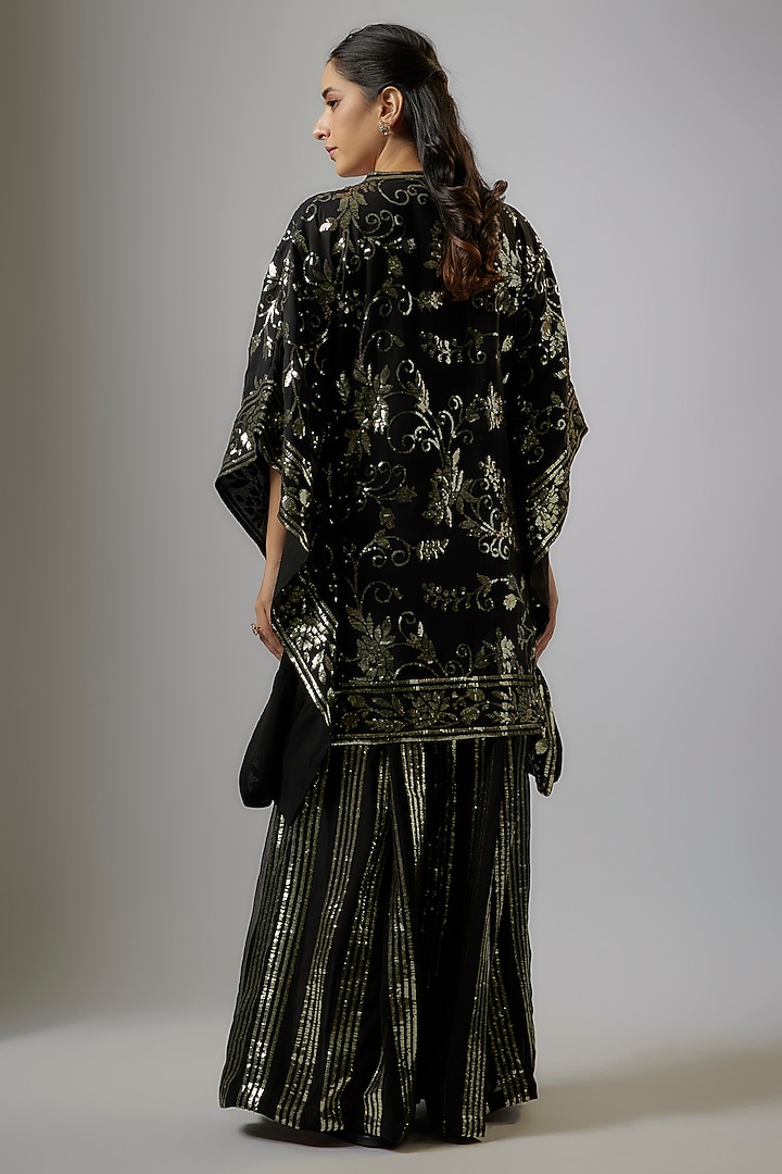 Black Blended Georgette Sequins Embroidered Bridal Sharara Set by ASAL By Abu Sandeep at Pernia's Pop Up Shop