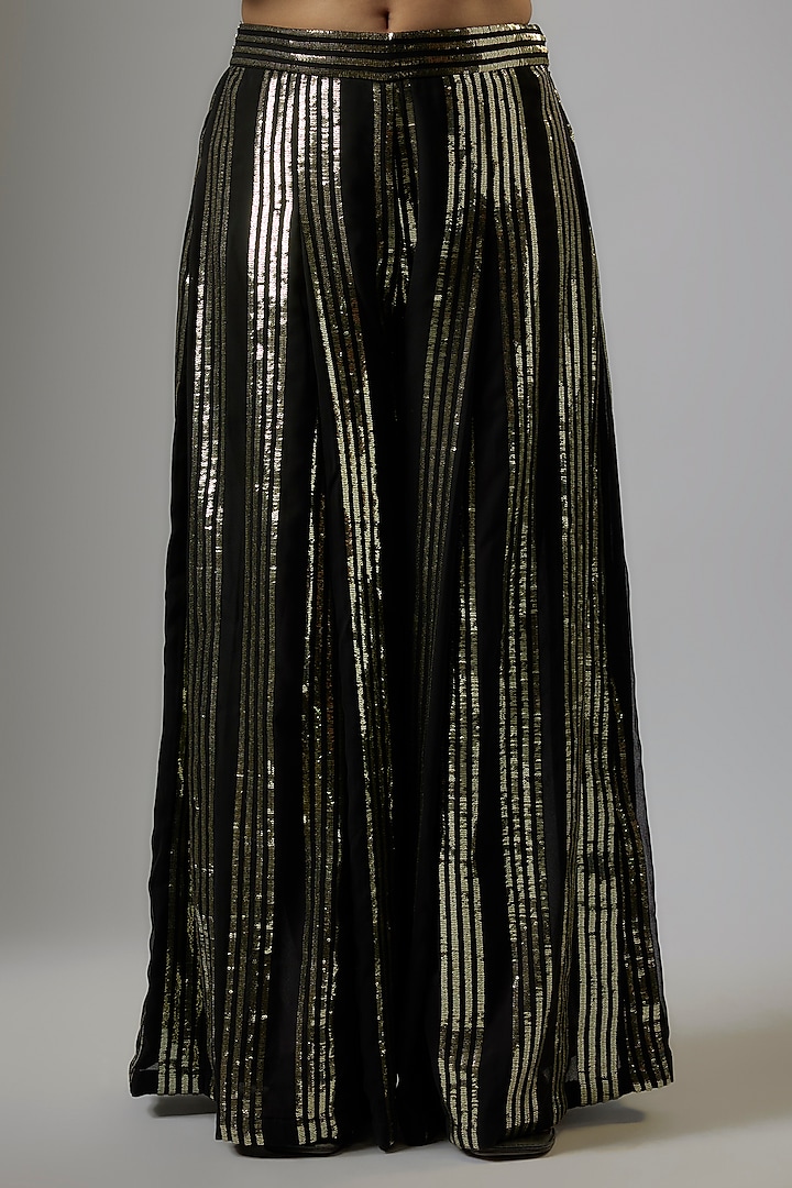 Black Blended Georgette Sequins Embroidered Bridal Sharara Set by ASAL By Abu Sandeep at Pernia's Pop Up Shop