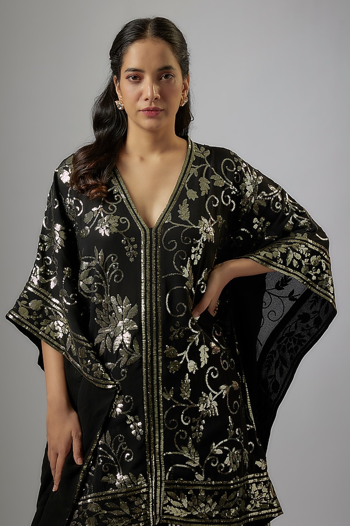 Black Blended Georgette Sequins Embroidered Bridal Sharara Set by ASAL By Abu Sandeep at Pernia's Pop Up Shop