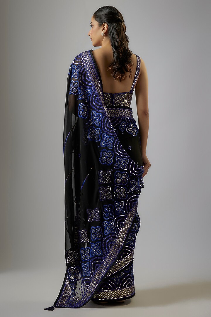 Black Blended Georgette Mirror Embroidered Bridal Saree Set by ASAL By Abu Sandeep at Pernia's Pop Up Shop