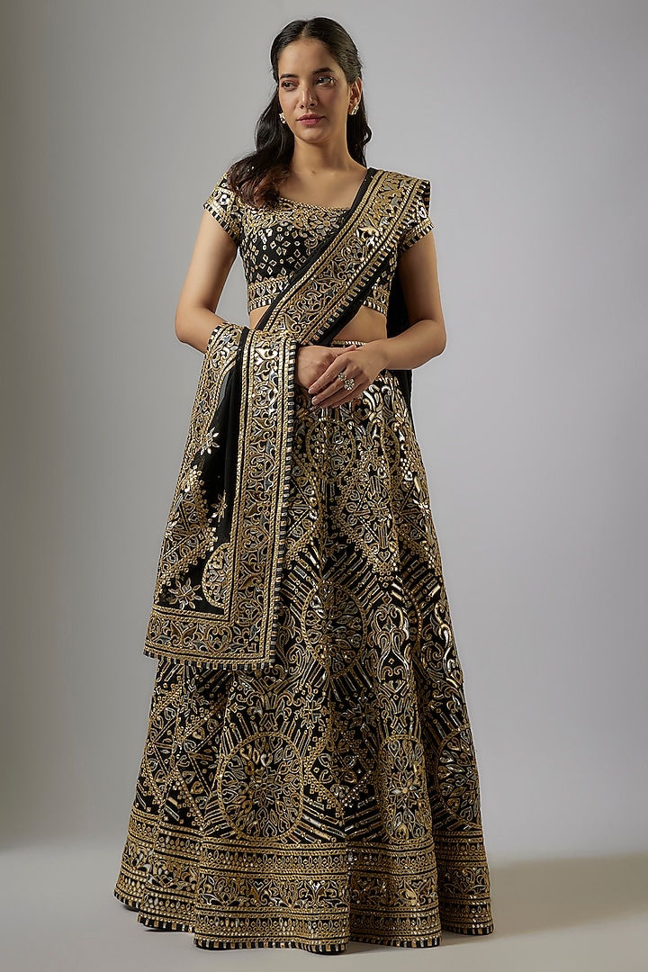 Black Blended Georgette Abla Embroidered Bridal Lehenga Set by ASAL By Abu Sandeep at Pernia's Pop Up Shop