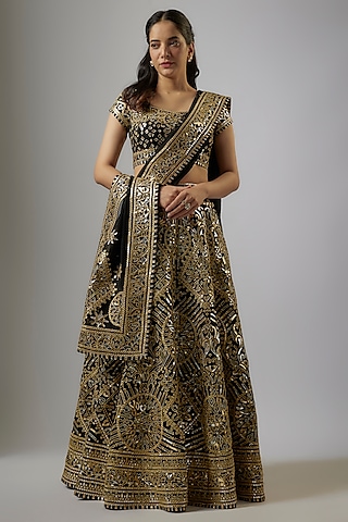 Black Blended Georgette Abla Embroidered Lehenga Set by ASAL By Abu Sandeep