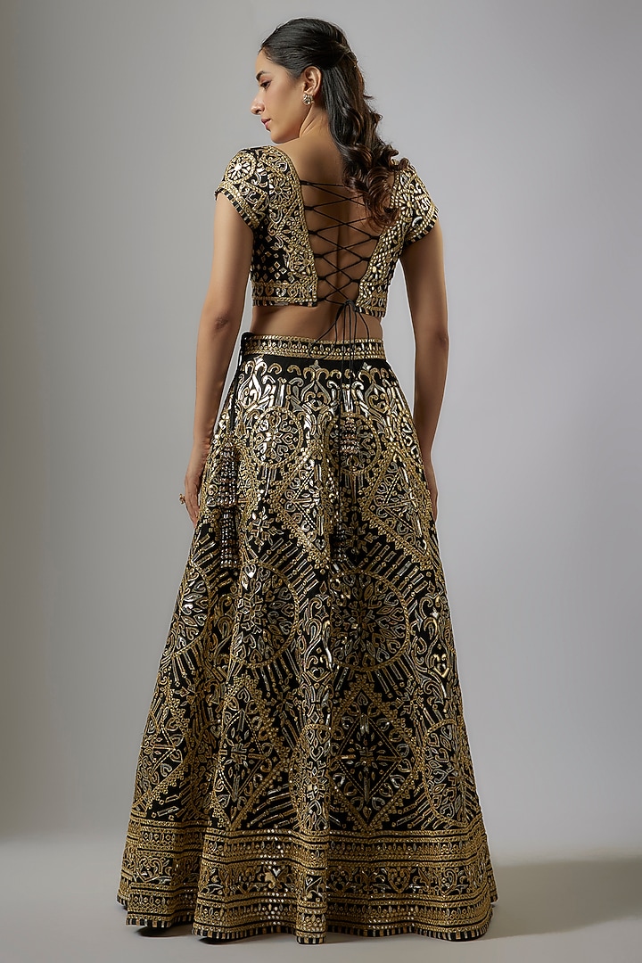 Black Blended Georgette Abla Embroidered Bridal Lehenga Set by ASAL By Abu Sandeep at Pernia's Pop Up Shop