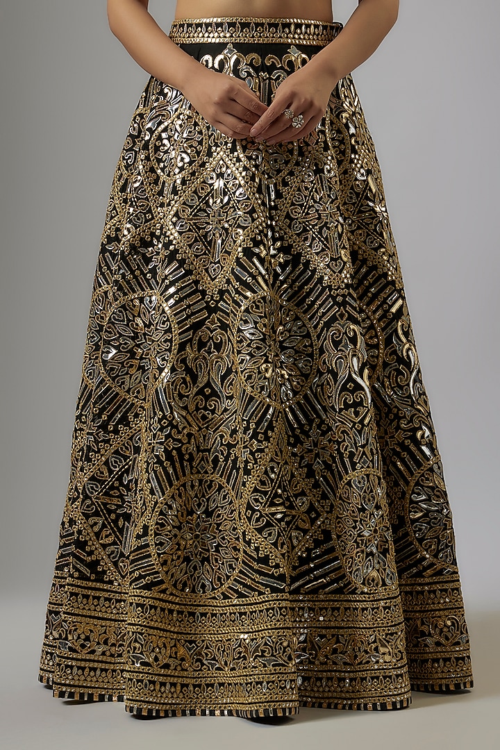 Black Blended Georgette Abla Embroidered Bridal Lehenga Set by ASAL By Abu Sandeep at Pernia's Pop Up Shop