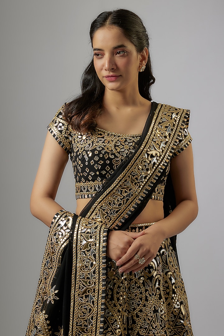 Black Blended Georgette Abla Embroidered Bridal Lehenga Set by ASAL By Abu Sandeep at Pernia's Pop Up Shop