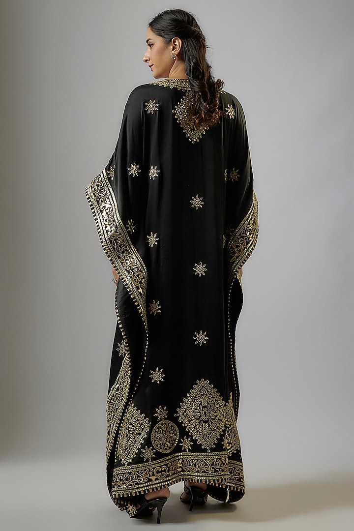 Black Blended Georgette Abla Embroidered Kaftan by ASAL By Abu Sandeep at Pernia's Pop Up Shop