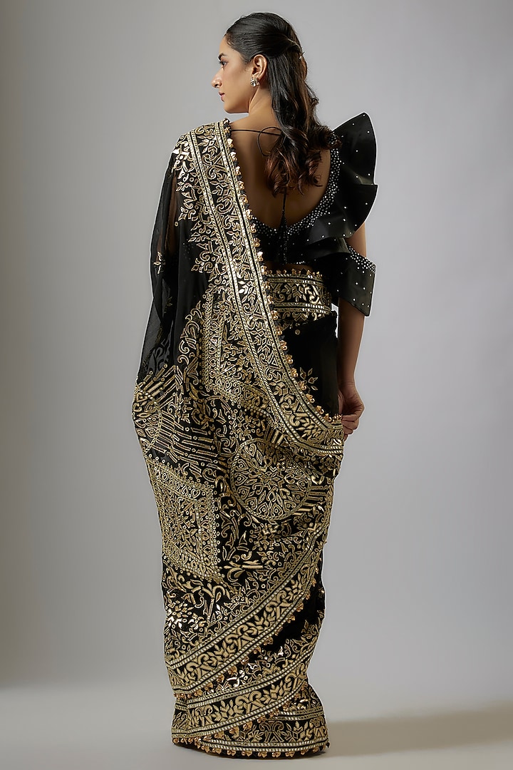 Black Blended Georgette Abla Embroidered Bridal Saree Set by ASAL By Abu Sandeep at Pernia's Pop Up Shop
