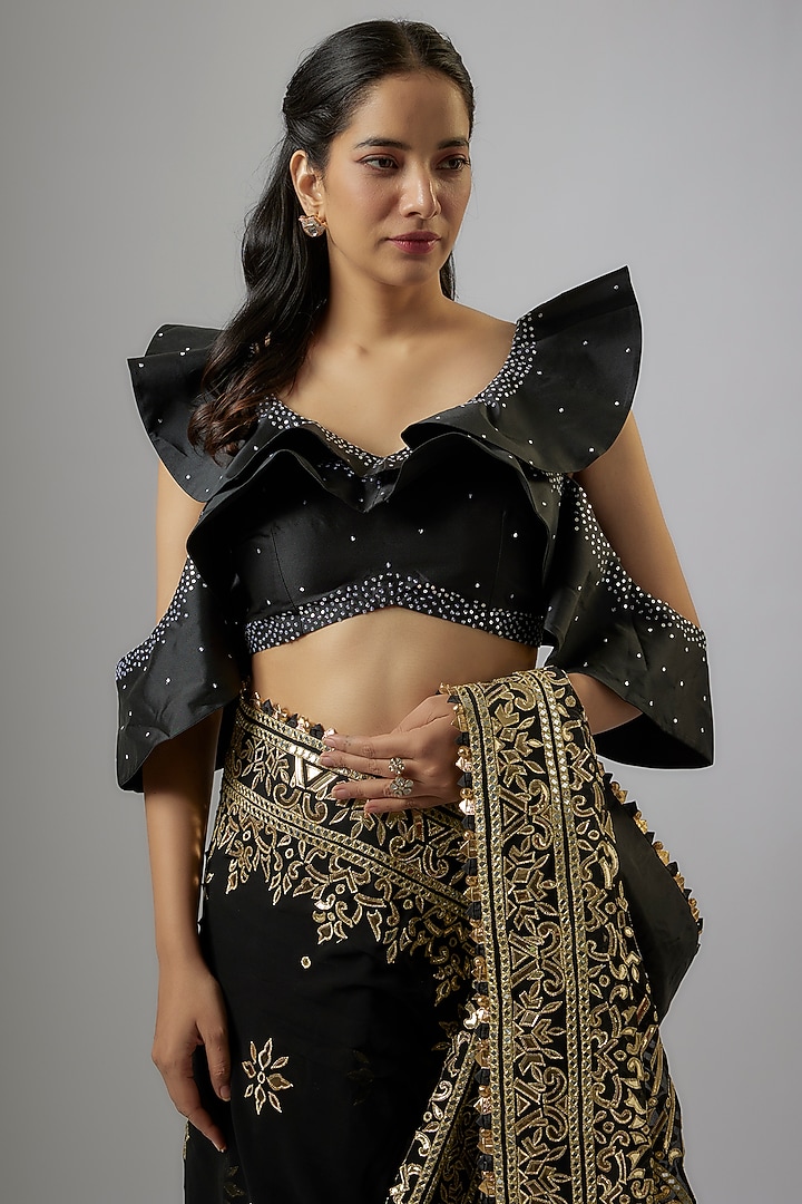 Black Blended Georgette Abla Embroidered Bridal Saree Set by ASAL By Abu Sandeep at Pernia's Pop Up Shop