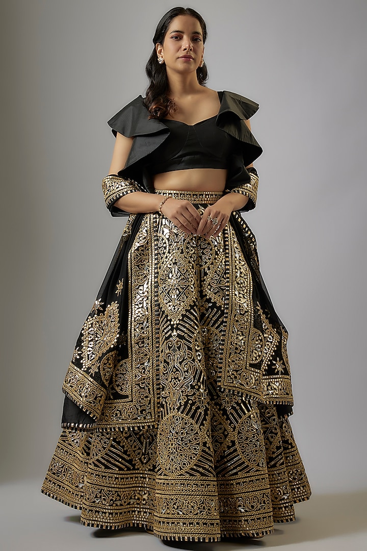 Black Blended Georgette Abla Embroidered Bridal Lehenga Set by ASAL By Abu Sandeep at Pernia's Pop Up Shop