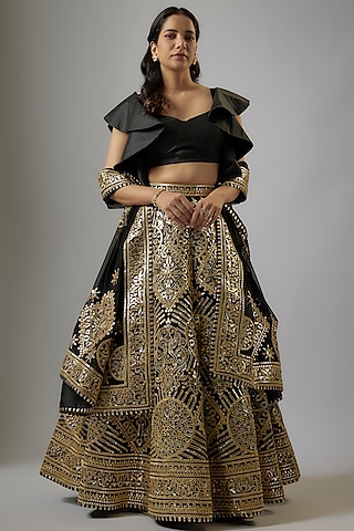 Black Blended Georgette Abla Embroidered Lehenga Set by ASAL By Abu Sandeep