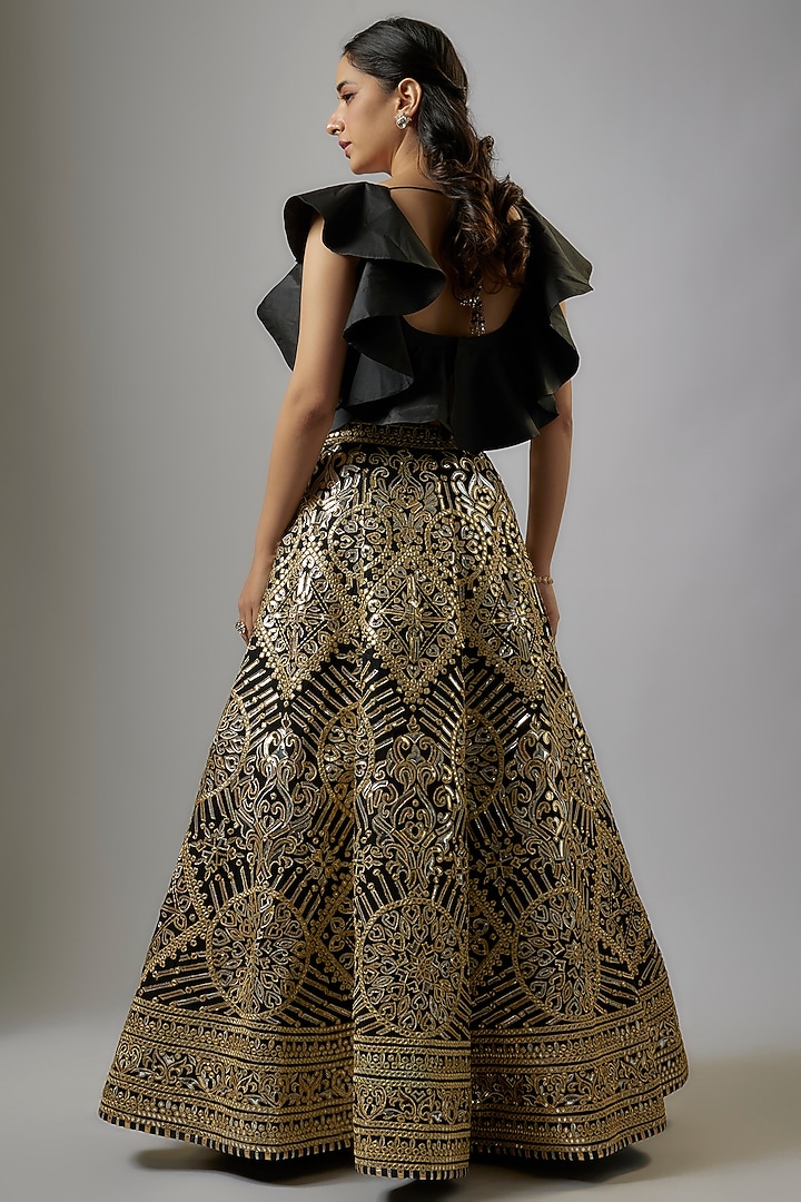 Black Blended Georgette Abla Embroidered Bridal Lehenga Set by ASAL By Abu Sandeep at Pernia's Pop Up Shop
