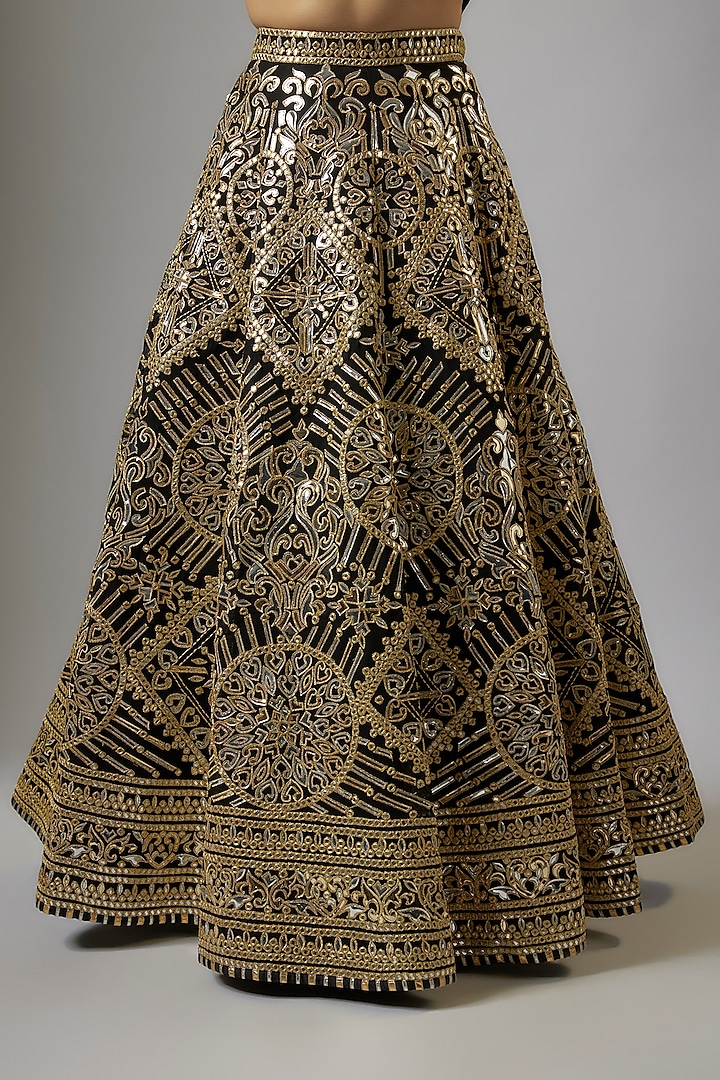Black Blended Georgette Abla Embroidered Bridal Lehenga Set by ASAL By Abu Sandeep at Pernia's Pop Up Shop