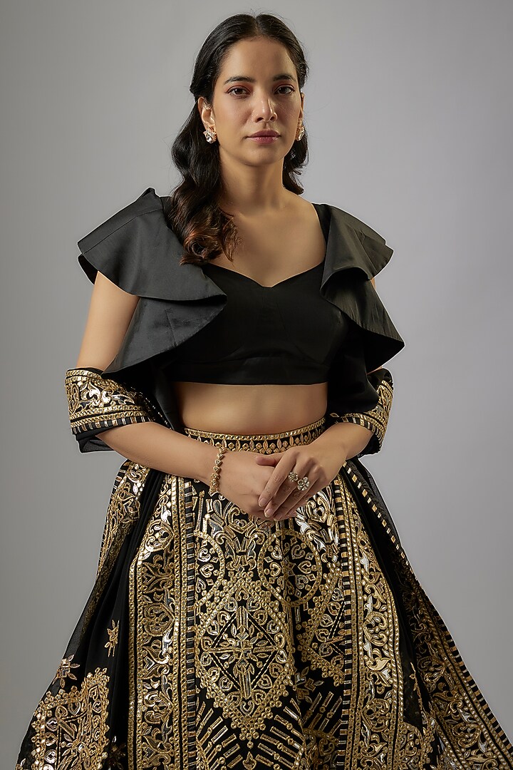 Black Blended Georgette Abla Embroidered Bridal Lehenga Set by ASAL By Abu Sandeep at Pernia's Pop Up Shop
