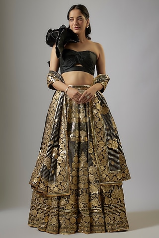Black Blended Georgette Abla Embroidered Lehenga Set by ASAL By Abu Sandeep