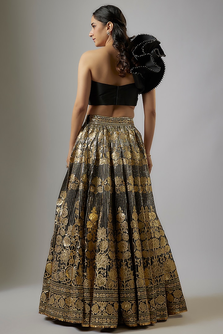 Black Blended Georgette Abla Embroidered Bridal Lehenga Set by ASAL By Abu Sandeep at Pernia's Pop Up Shop