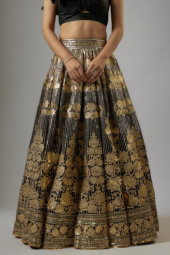 Black Blended Georgette Abla Embroidered Bridal Lehenga Set by ASAL By Abu Sandeep at Pernia's Pop Up Shop