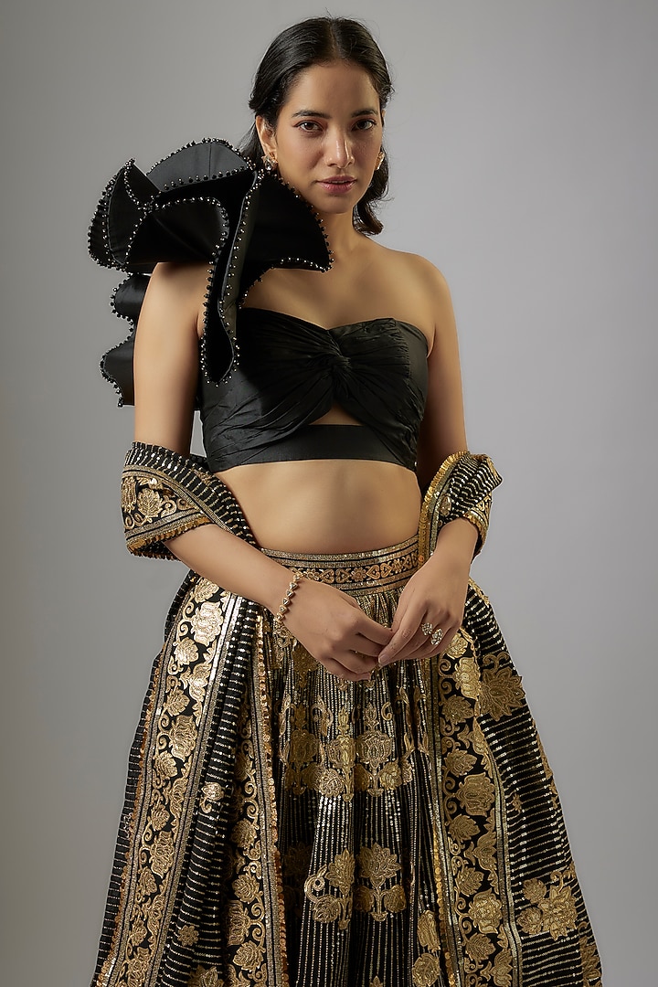 Black Blended Georgette Abla Embroidered Bridal Lehenga Set by ASAL By Abu Sandeep at Pernia's Pop Up Shop