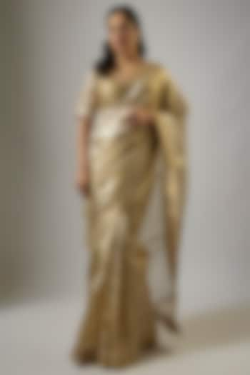 Gold Blended Tissue Hand Embroidered Saree Set by ASAL By Abu Sandeep at Pernia's Pop Up Shop