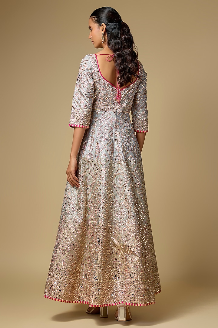 Gold & Silver Tissue Embroidered Bridal Anarkali Set by ASAL By Abu Sandeep at Pernia's Pop Up Shop