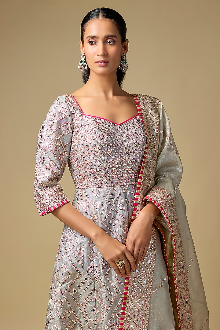 Gold & Silver Tissue Embroidered Bridal Anarkali Set by ASAL By Abu Sandeep at Pernia's Pop Up Shop