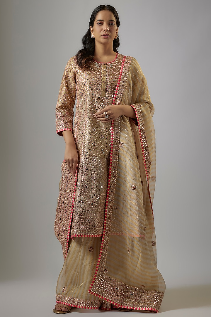 Gold Blended Tissue Mirror Embroidered Jacket Set by ASAL By Abu Sandeep at Pernia's Pop Up Shop