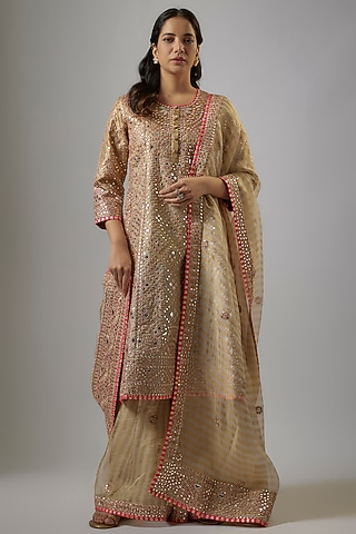 Gold Blended Tissue Mirror Embroidered Jacket Set by ASAL By Abu Sandeep