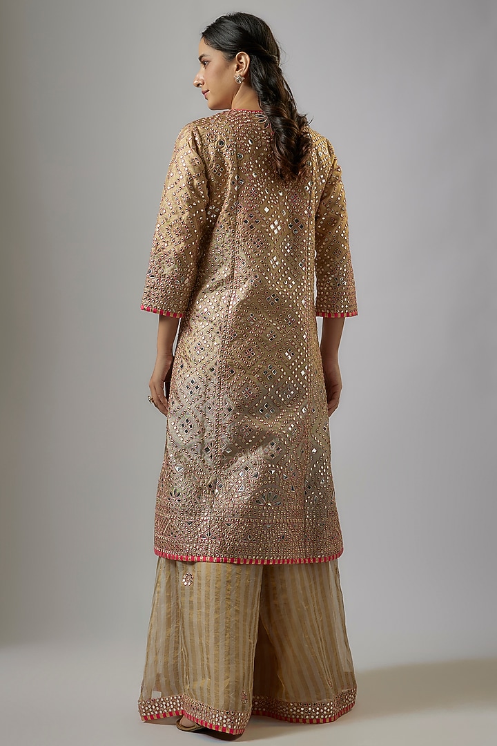 Gold Blended Tissue Mirror Embroidered Jacket Set by ASAL By Abu Sandeep at Pernia's Pop Up Shop