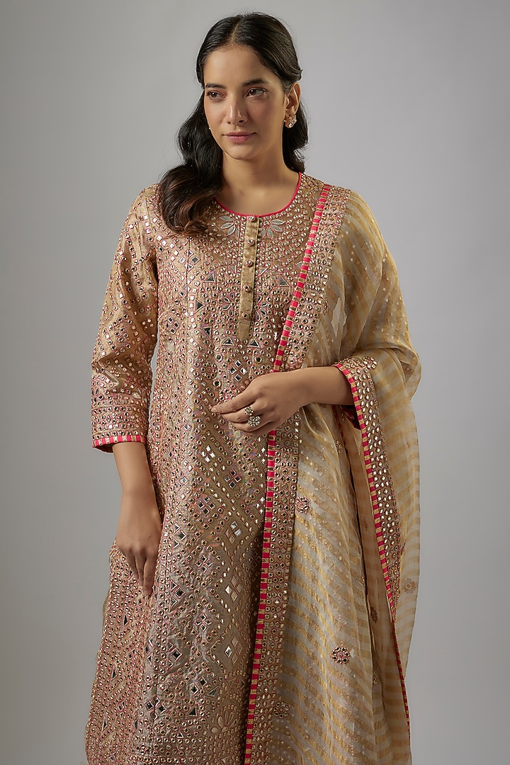 Gold Blended Tissue Mirror Embroidered Jacket Set by ASAL By Abu Sandeep at Pernia's Pop Up Shop