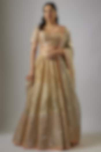 Gold Blended Tissue Mirror Embroidered Bridal Lehenga Set by ASAL By Abu Sandeep at Pernia's Pop Up Shop