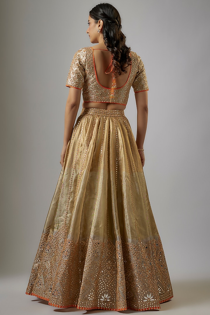 Gold Blended Tissue Mirror Embroidered Bridal Lehenga Set by ASAL By Abu Sandeep at Pernia's Pop Up Shop