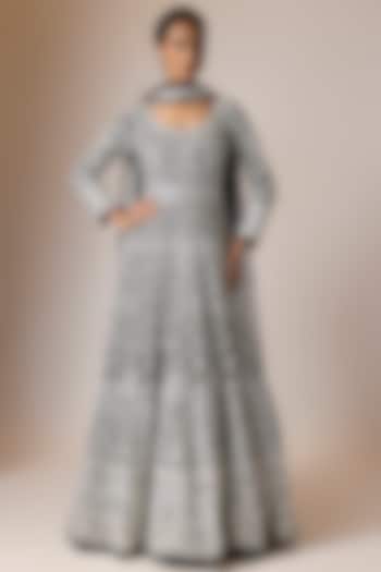 Black & Peach Net Embroidered Bridal Anarkali Set by ASAL By Abu Sandeep at Pernia's Pop Up Shop