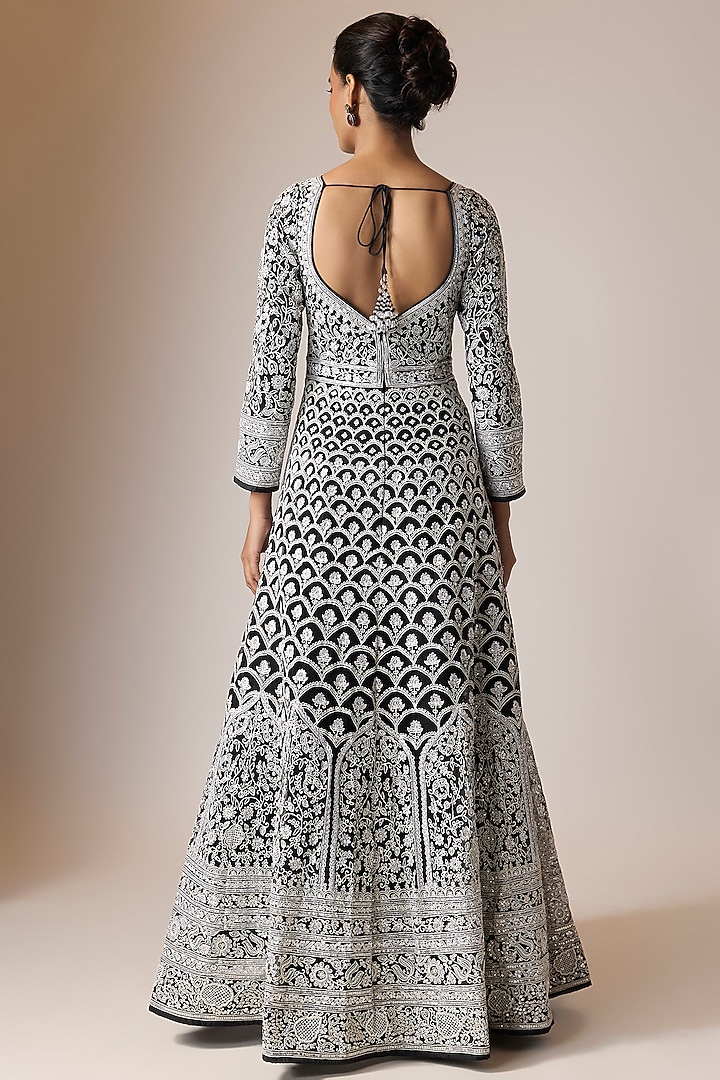 Black & Peach Net Embroidered Bridal Anarkali Set by ASAL By Abu Sandeep at Pernia's Pop Up Shop