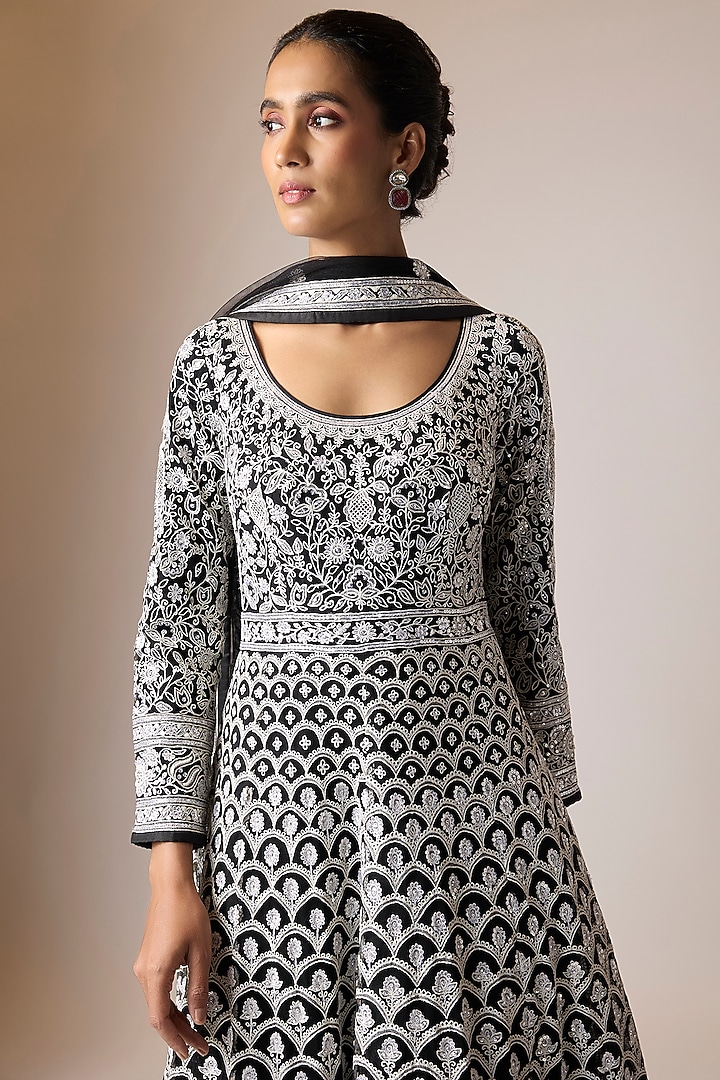 Black & Peach Net Embroidered Bridal Anarkali Set by ASAL By Abu Sandeep at Pernia's Pop Up Shop