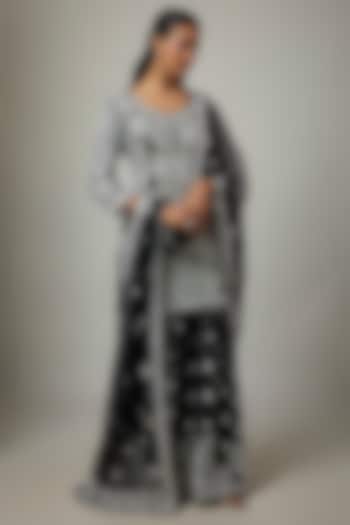 Black Blended Net Chikankari Embroidered Gharara Set by ASAL By Abu Sandeep at Pernia's Pop Up Shop