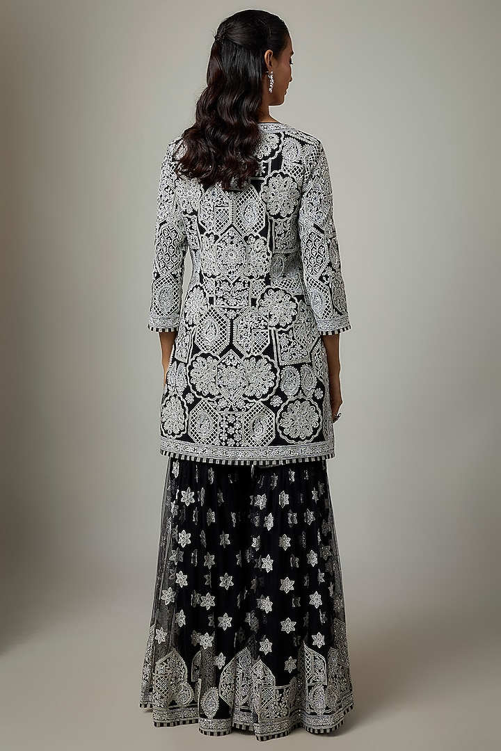 Black Blended Net Chikankari Embroidered Gharara Set by ASAL By Abu Sandeep at Pernia's Pop Up Shop