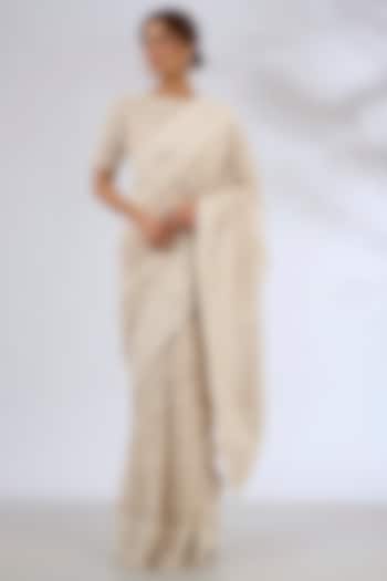 Off-White & Beige Net Embroidered Bridal Saree Set by ASAL By Abu Sandeep at Pernia's Pop Up Shop