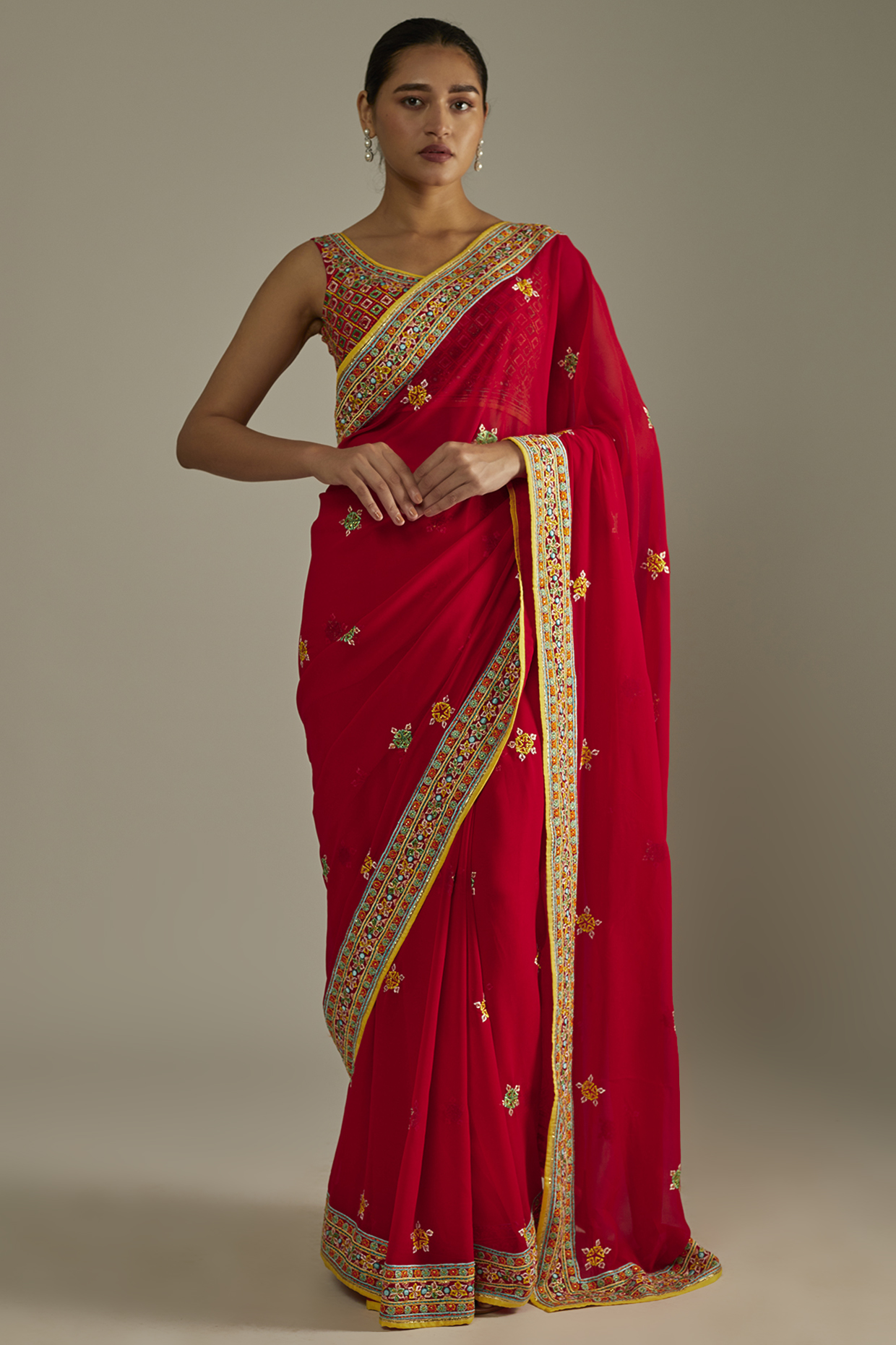 Red Embroidered Reception Saree Set by ASAL By Abu Sandeep at Pernia's Pop Up Shop