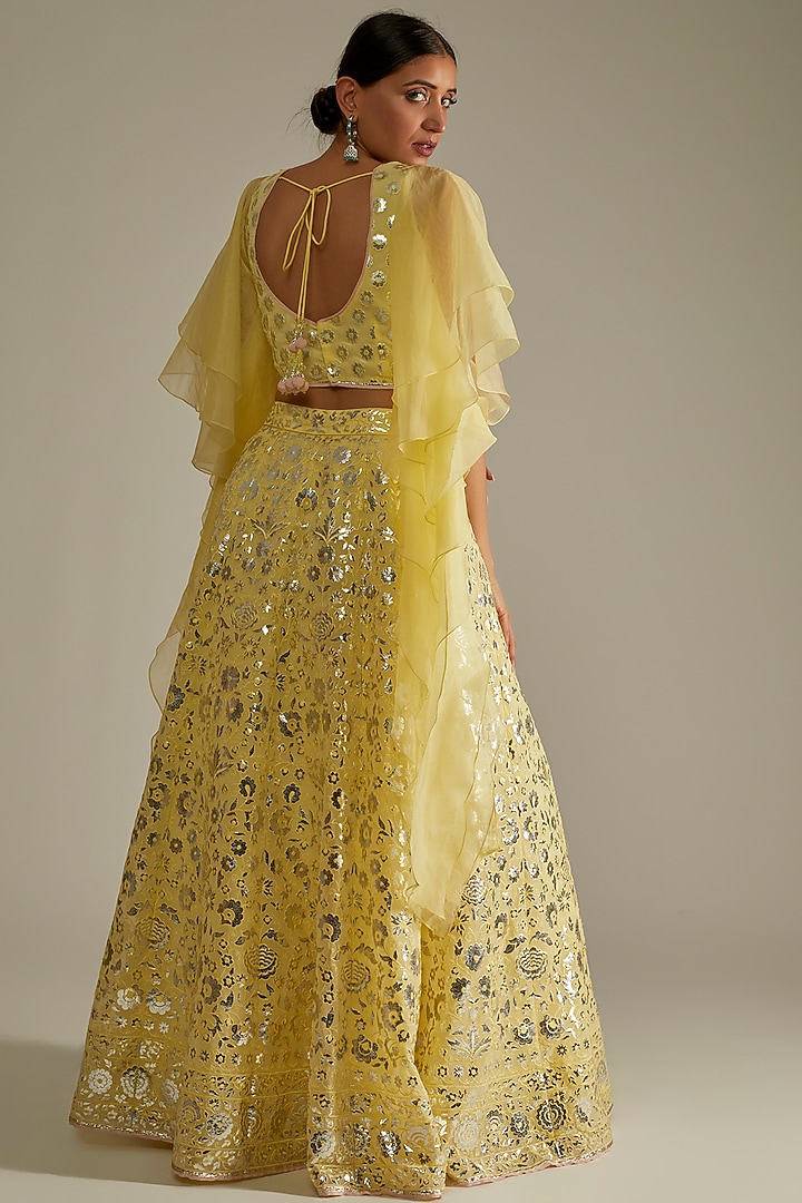 Yellow Foil Embroidered Bridal Lehenga Set by ASAL By Abu Sandeep at Pernia's Pop Up Shop