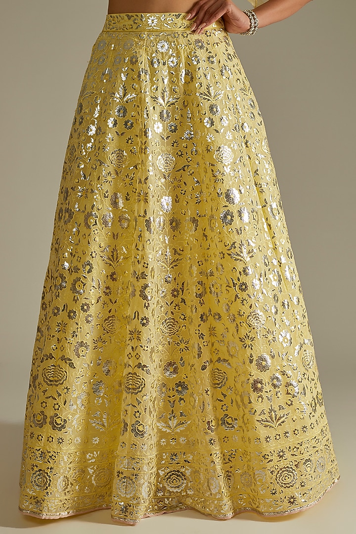 Yellow Foil Embroidered Bridal Lehenga Set by ASAL By Abu Sandeep at Pernia's Pop Up Shop