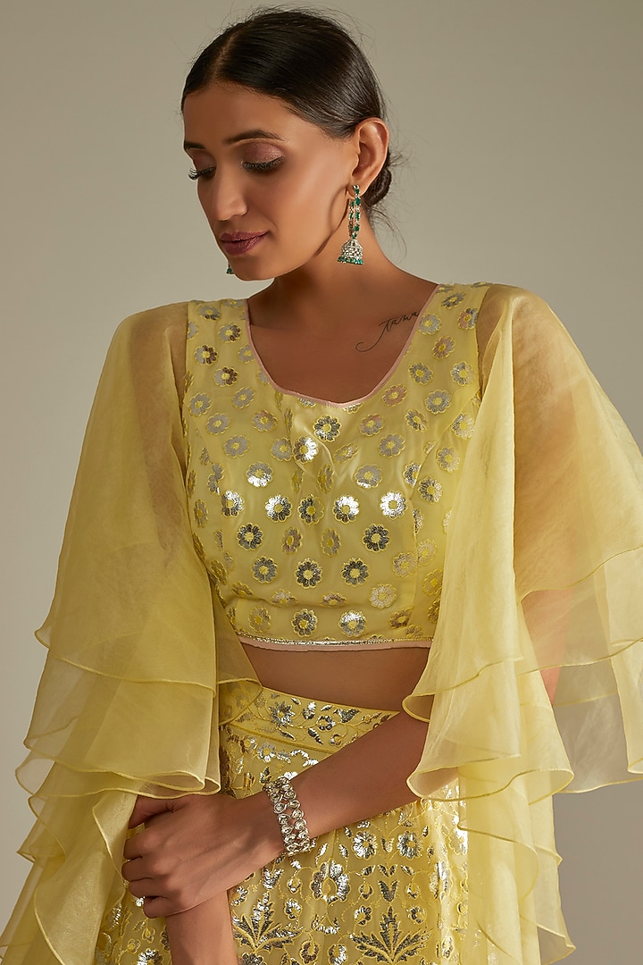 Yellow Foil Embroidered Bridal Lehenga Set by ASAL By Abu Sandeep at Pernia's Pop Up Shop