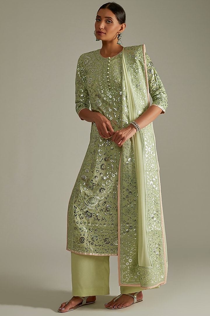 Mint Green Georgette Printed Pant Set