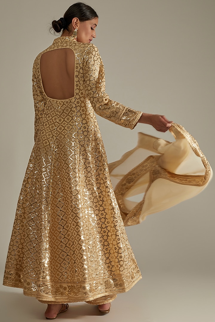 Beige Sherwani Set With Foil Work by ASAL By Abu Sandeep at Pernia's Pop Up Shop