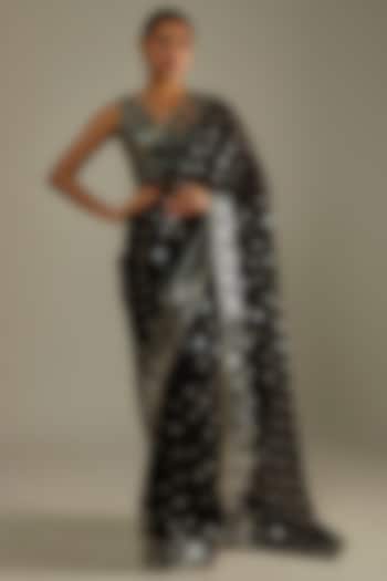 Black Blended Georgette Reception Saree by ASAL By Abu Sandeep at Pernia's Pop Up Shop