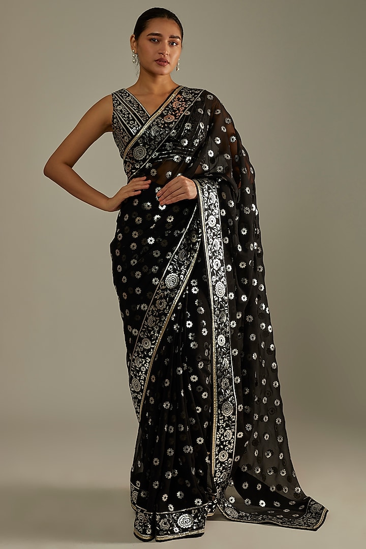 Black Blended Georgette Reception Saree by ASAL By Abu Sandeep at Pernia's Pop Up Shop