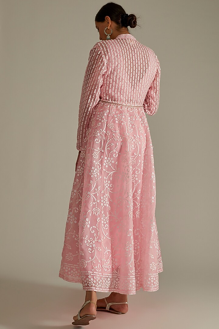 Pink Blended Georgette Sarong Skirt Set by ASAL By Abu Sandeep at Pernia's Pop Up Shop